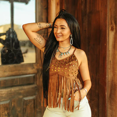 Brown Studded Suede Crop Top