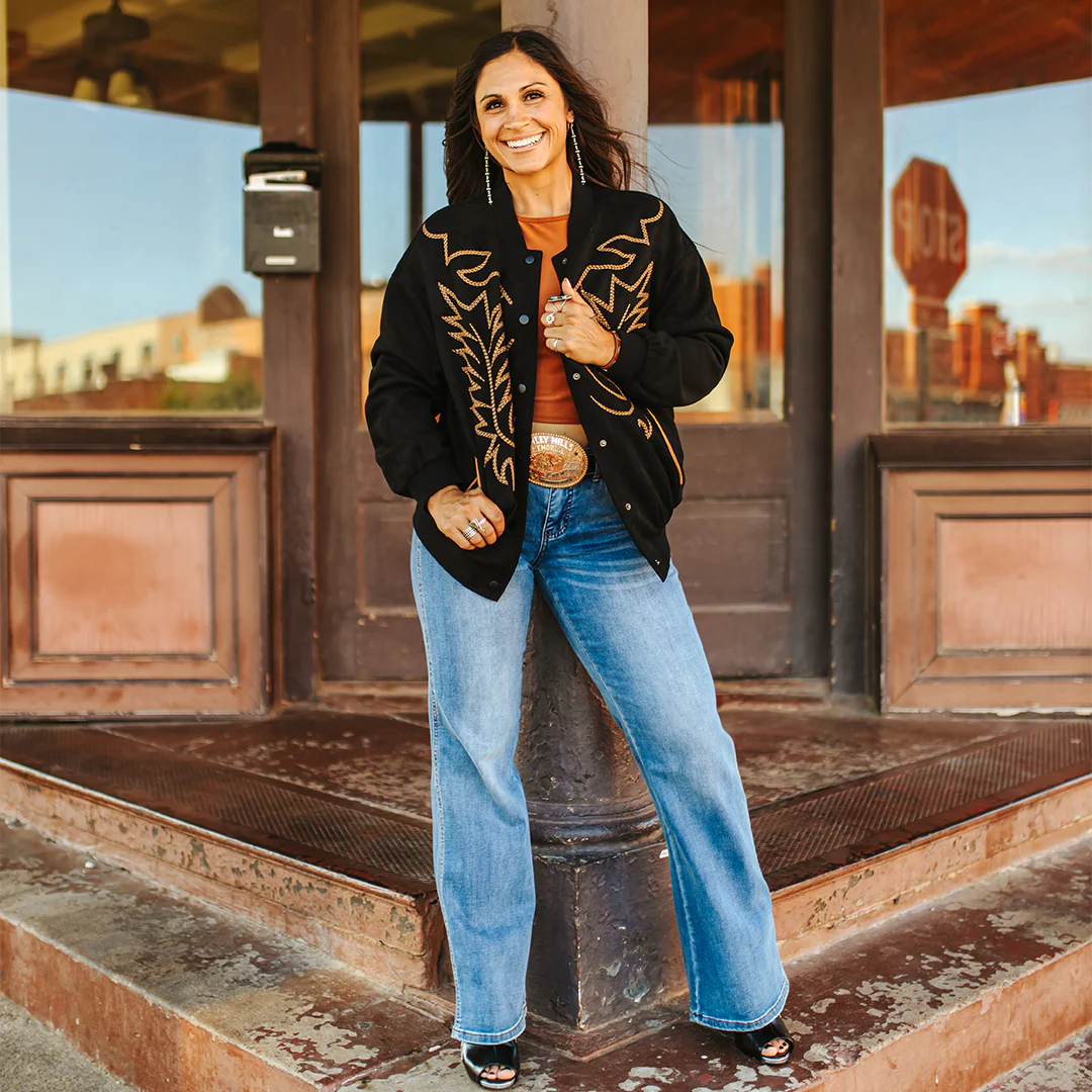 Black Western Stitch Bomber Jacket