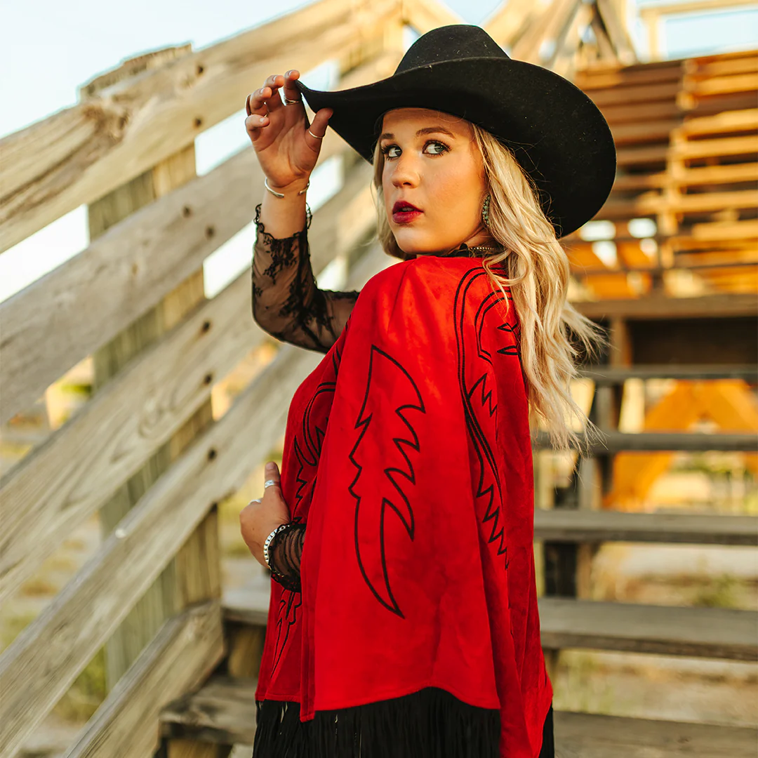 Red Suede Stitch Cape
