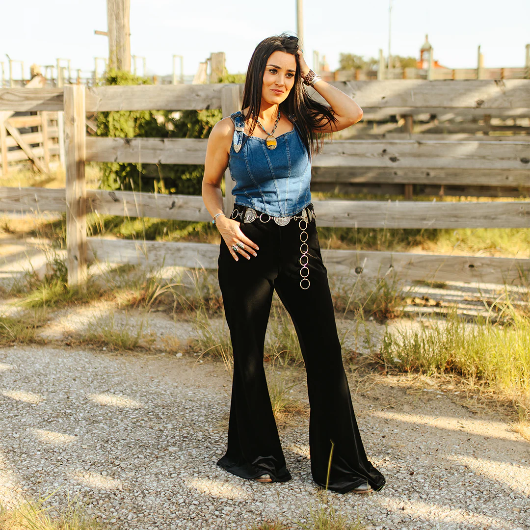 Denim Texas Buckle Crop Top